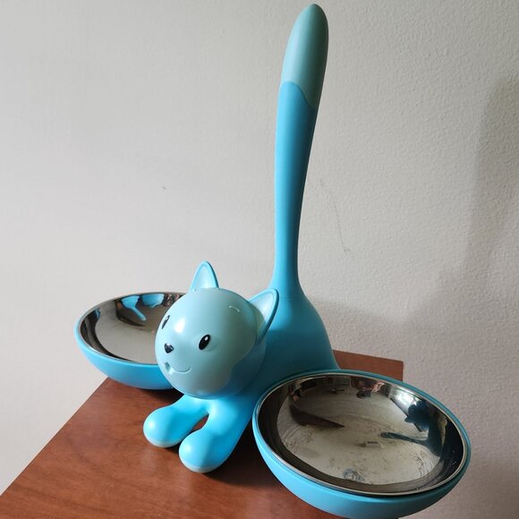 😻 ALESSI Tigrito Cat Blue Cat 2 Bowls Cat Feeder by Designer Mairiam Mirri - Picture 11 of 14